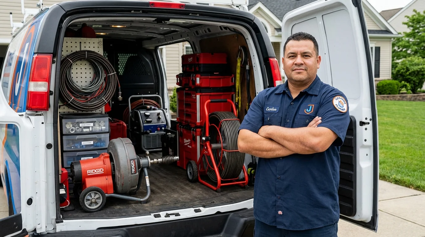 Professional drain cleaning equipment and Johns Plumbing LLC plumber in Fort Edward