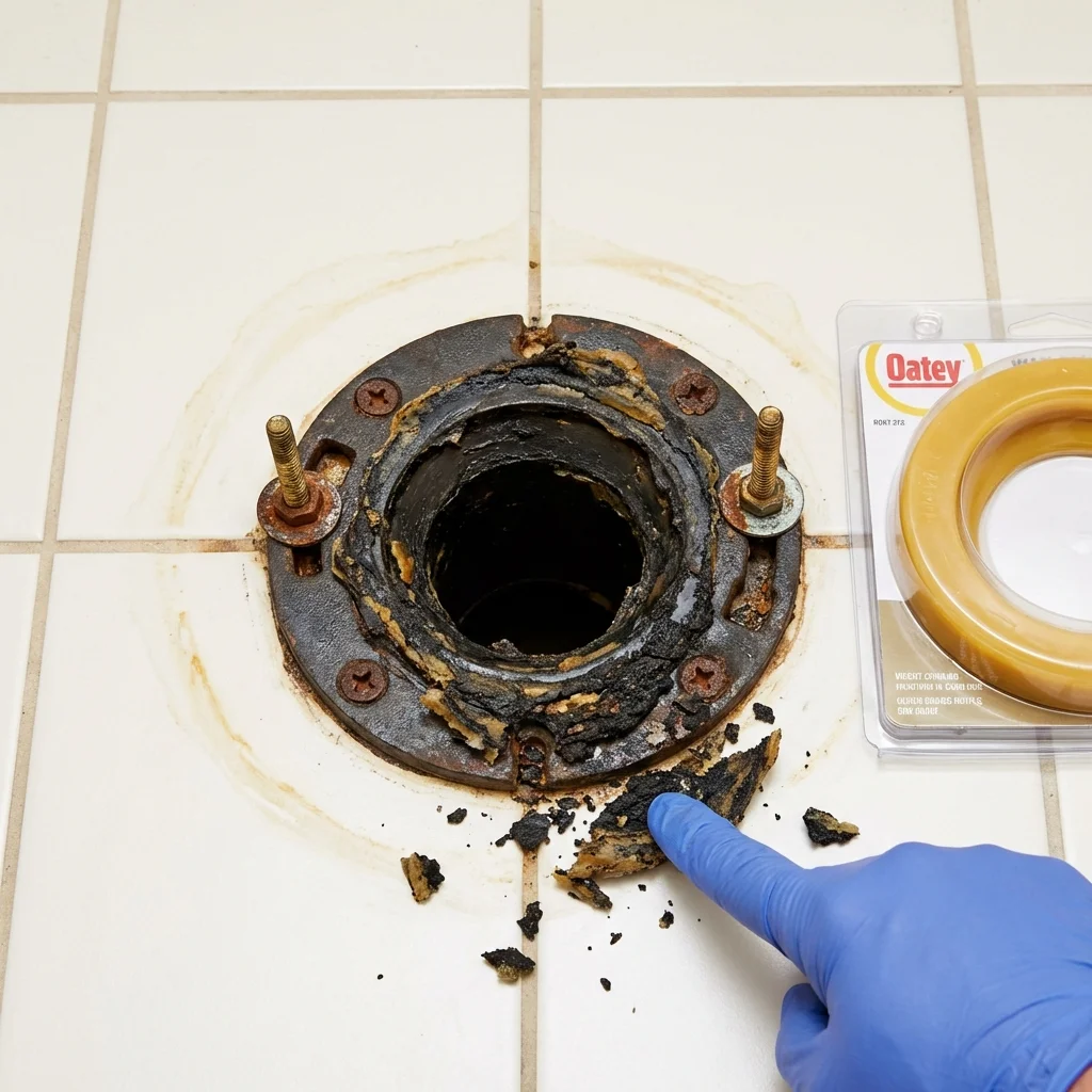 Failed wax ring showing water seepage at the base of a toilet in a Fort Edward, NY home