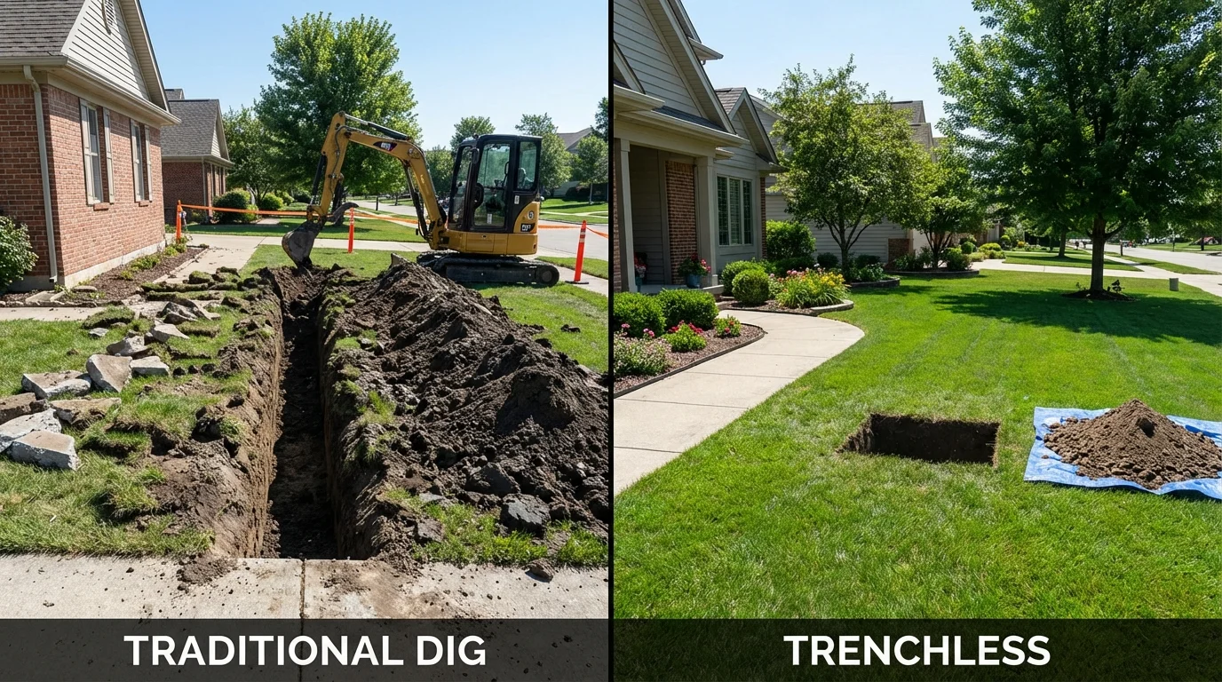 Trenchless sewer repair with minimal yard damage versus traditional excavation in Fort Edward, NY